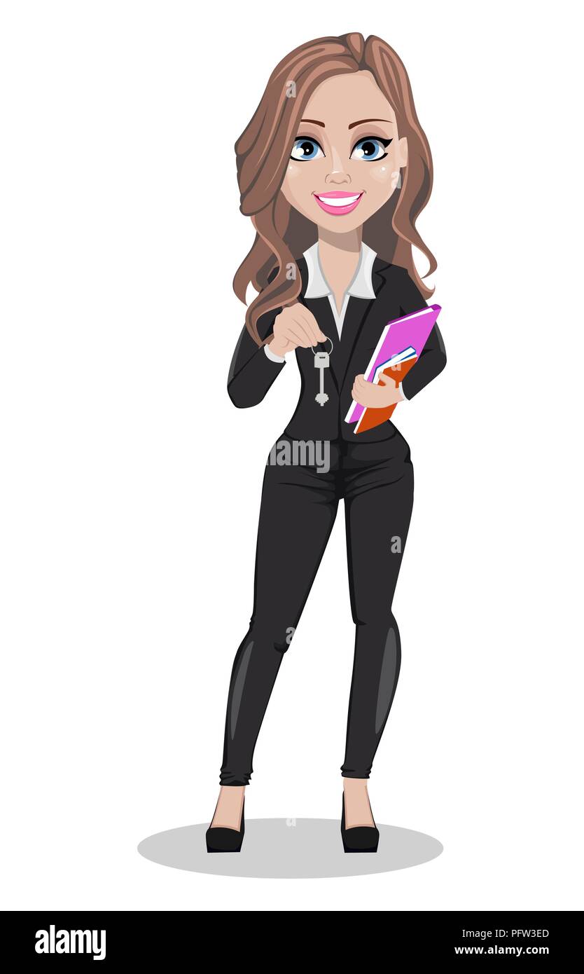 A real estate agent cartoon character. Beautiful realtor woman holding documents and key. Cute business woman. Vector illustration Stock Vector Image & Art - Alamy A real estate agent cartoon character. Beautiful realtor woman holding documents and key. Cute business woman. Vector illustration Stock Vector Image & Art - Alamy