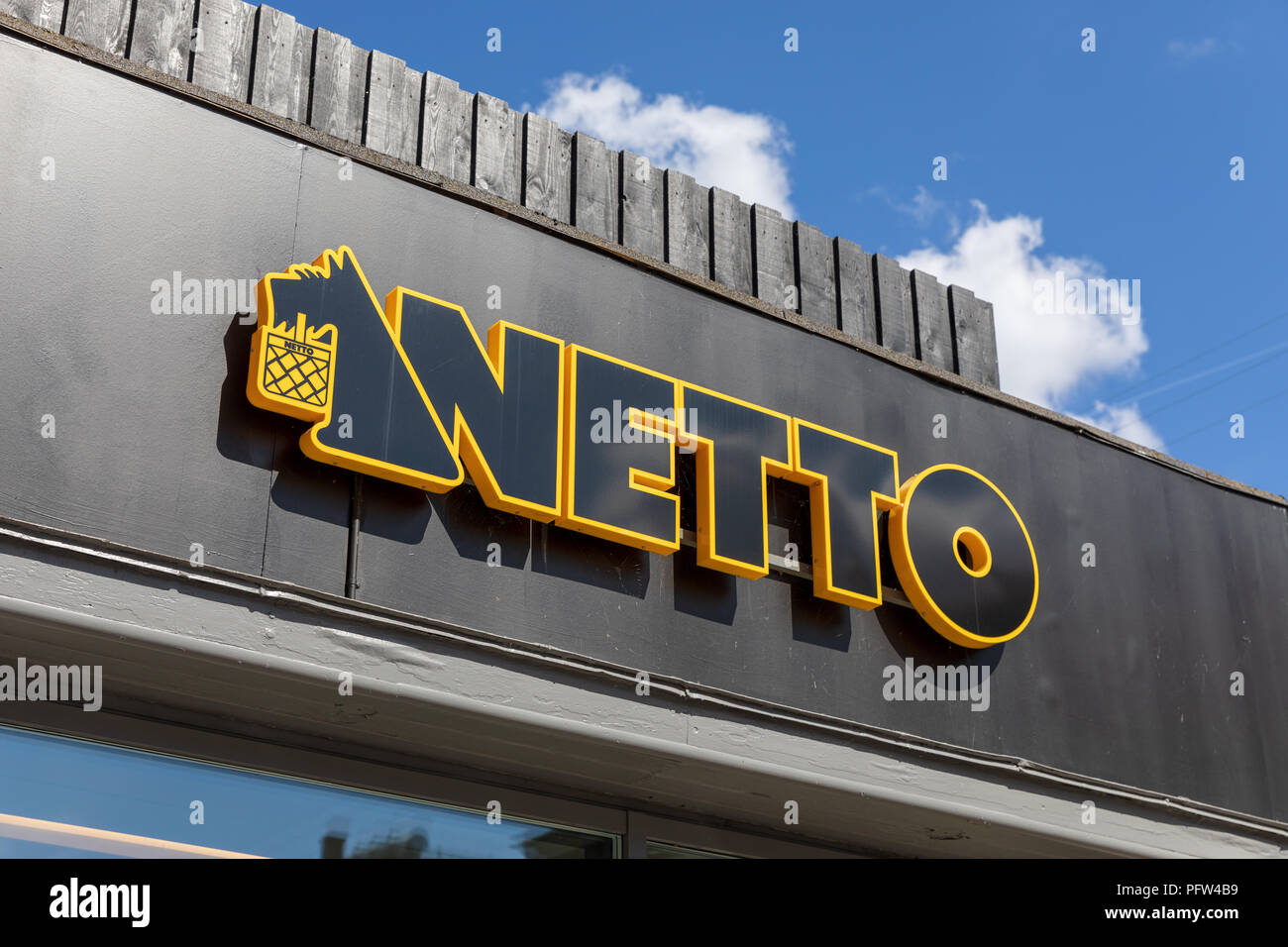 Netto (Danish discount supermarket chain) sign, Copenhagen, Denmark Stock Photo