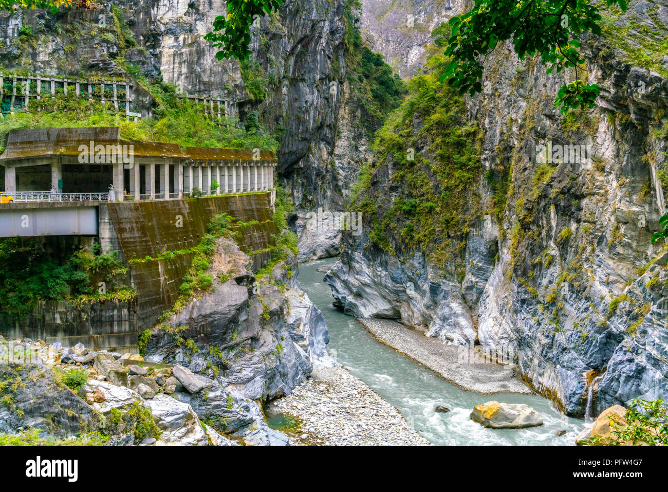 River view and tunnel in Taroko gorge national park Hualien in Taiwan Stock Photo