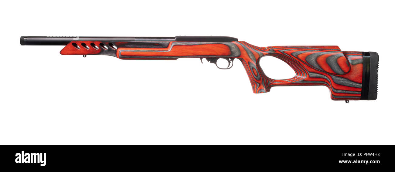 Redneck Rimfire Rimfire rifle with a red stock on a white background Stock Photo - Alamy
