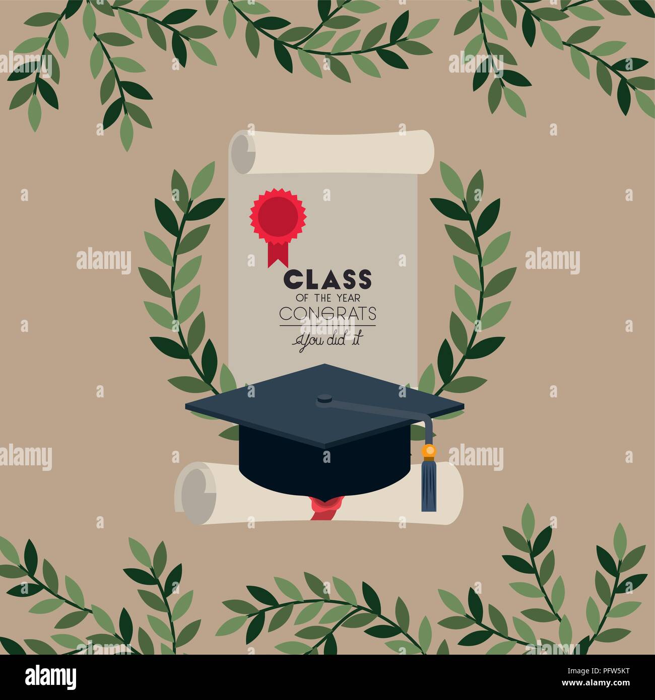 graduation card with diploma and hat Stock Vector Image & Art - Alamy