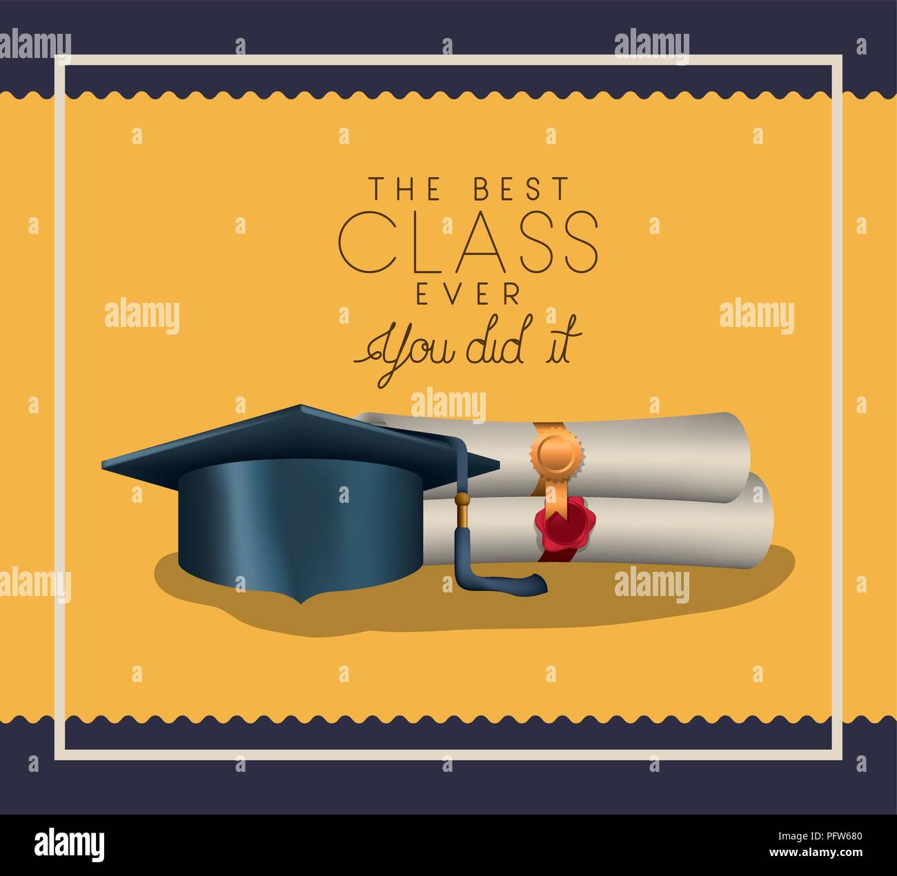 graduation card with diploma and hat Stock Vector Image & Art - Alamy