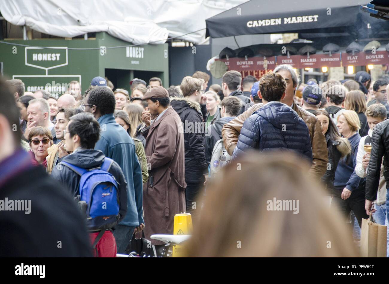 Crowd of customers at the Camden Lock Market, London, England, October 28, 2017. () Stock Photo