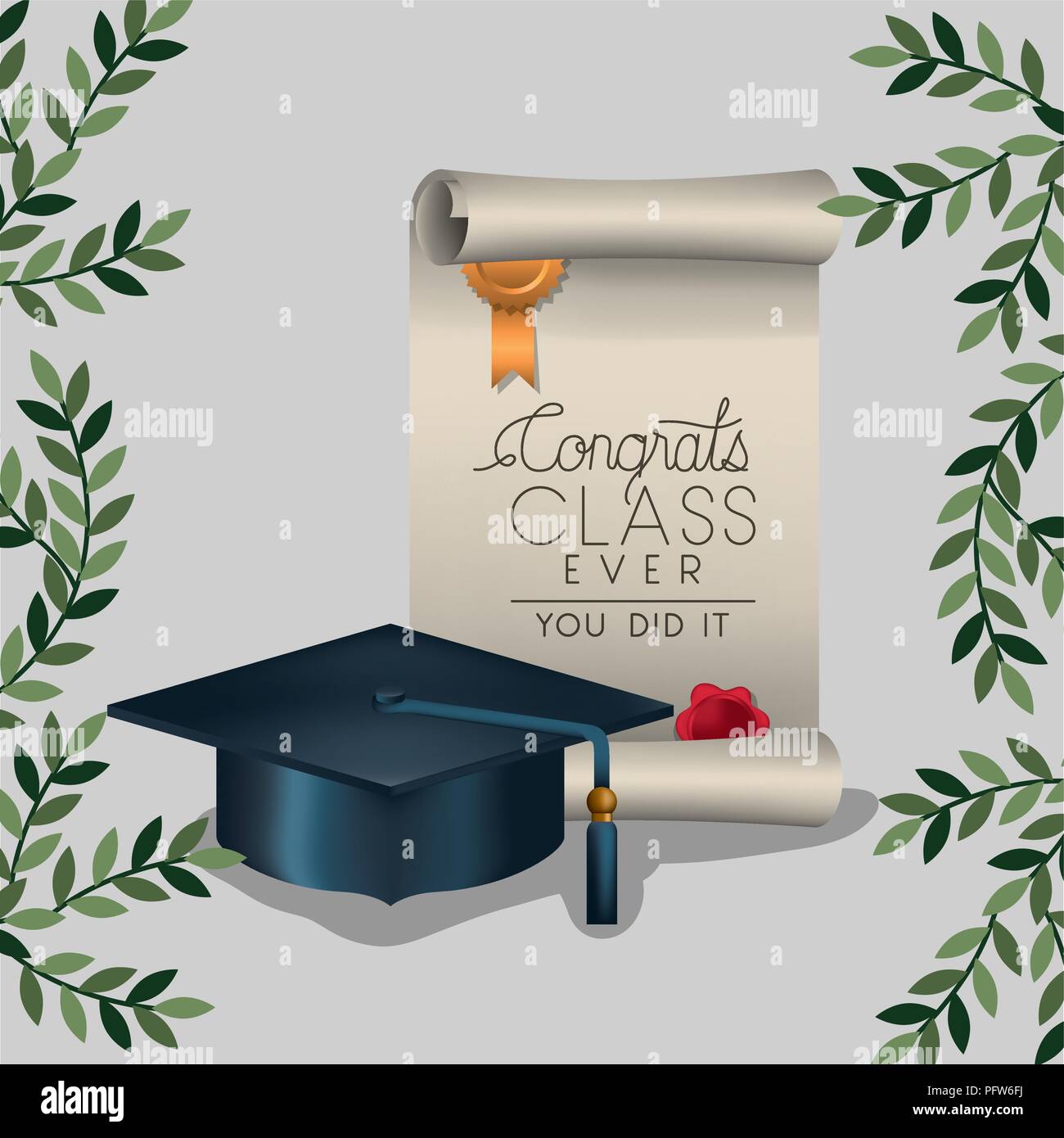 graduation card with diploma and hat Stock Vector Image & Art - Alamy