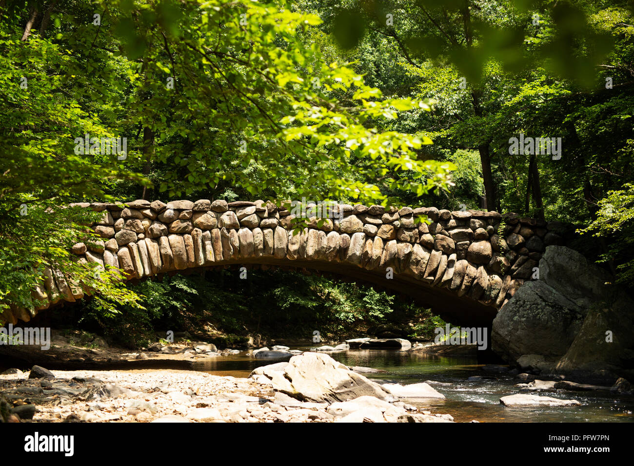 Boulder Bridge in Rock Creek Park in Washington, DC. Stock Photo