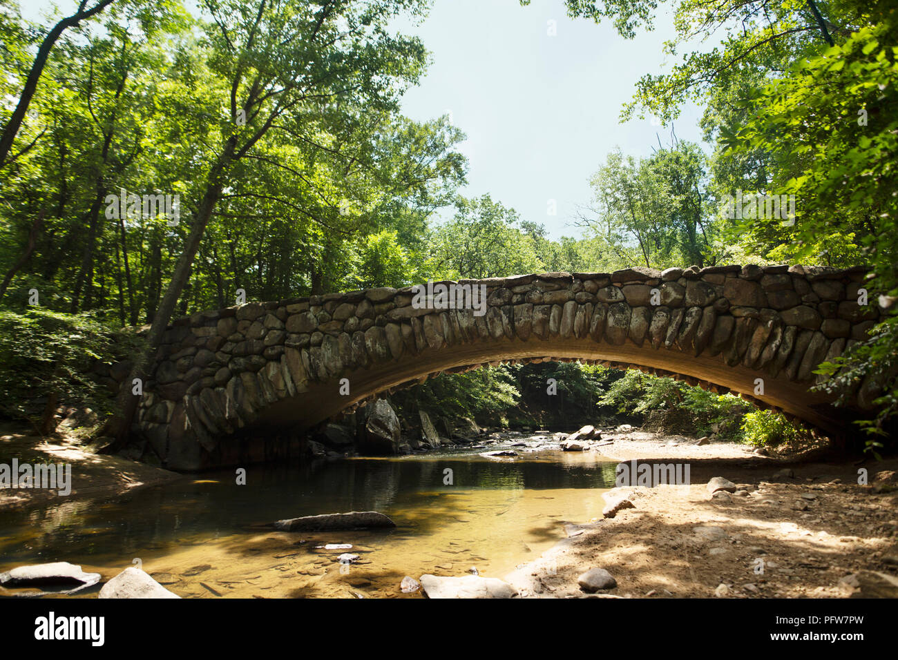 Boulder Bridge in Rock Creek Park in Washington, DC. Stock Photo