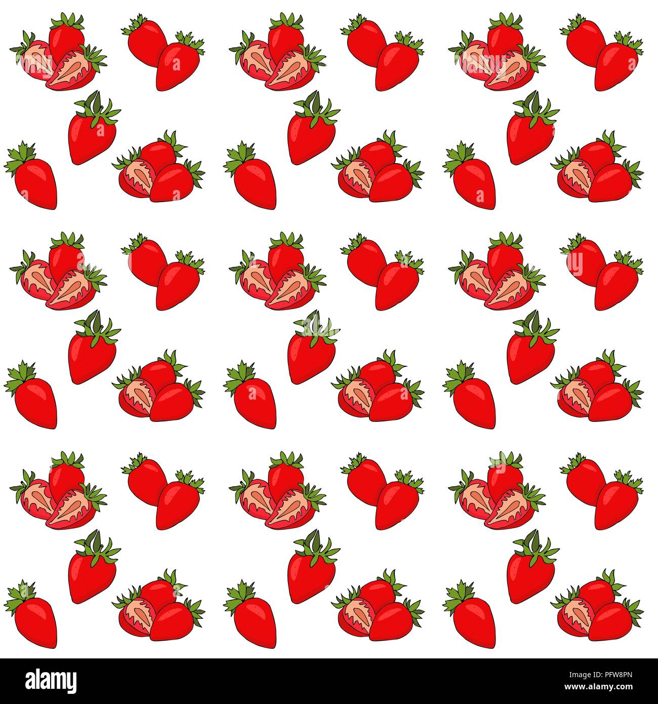 Seamless pattern with isolated hand drawn red strawberry. Raster ...