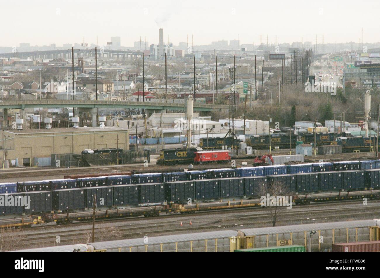 Aerial View Of Industrial Area Outside Newark New Jersey Including A Railroad Freight Train Yard March 18 18 Stock Photo Alamy