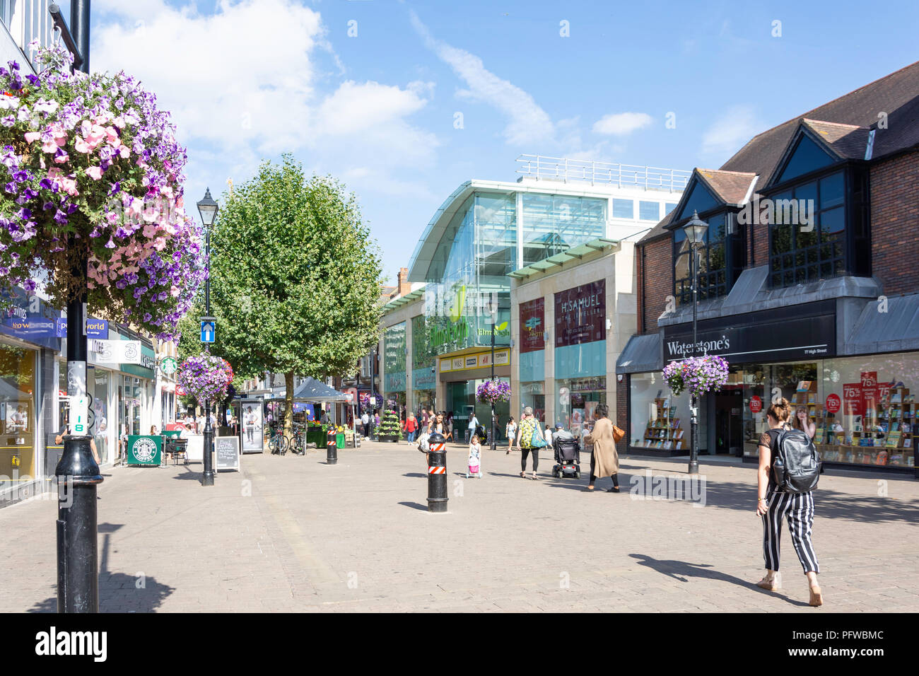 Pedestrianised High Street, Staines-upon-Thames, Surrey, England, United Kingdom Stock Photo