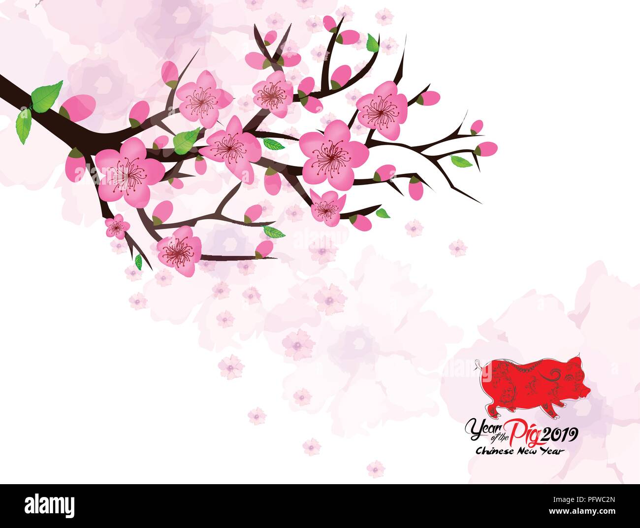 Chinese New Year card with plum blossom and lantern Stock Vector Image ...