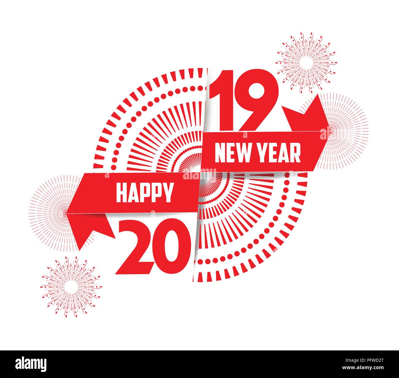 Vector illustration of fireworks. Happy new year 2019 background Stock Vector
