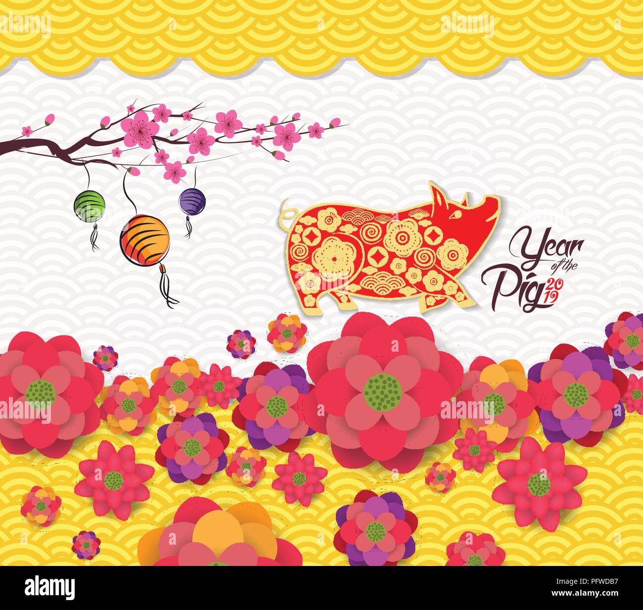 Japanese year of the pig greeting card Stock Vector Images - Alamy