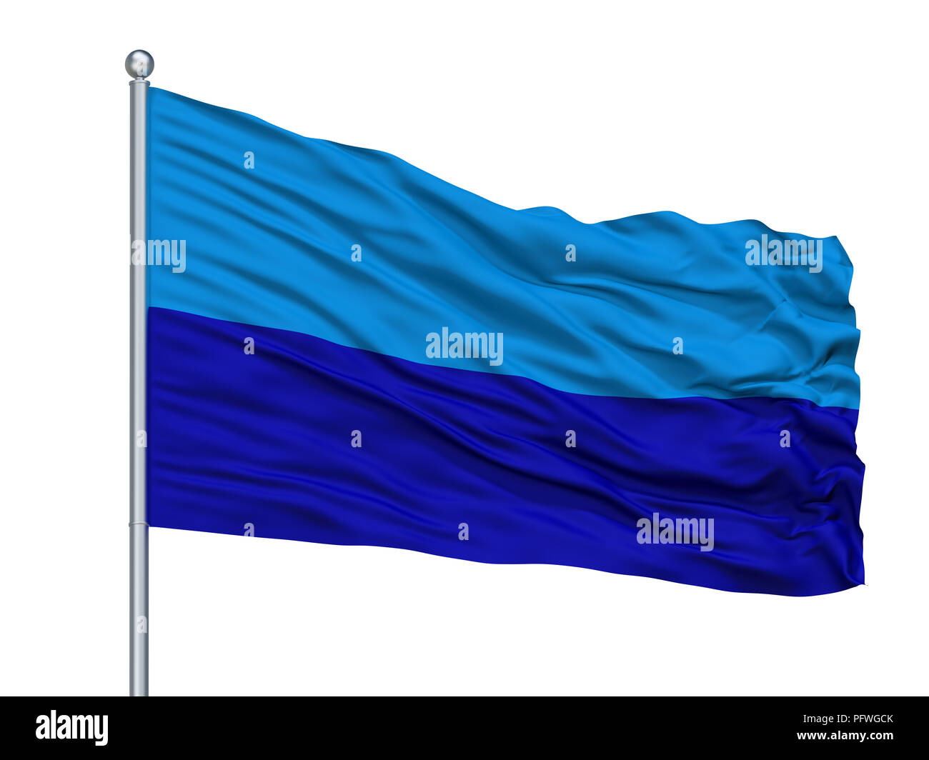 Duran City Flag On Flagpole, Ecuador, Isolated On White Background Stock Photo