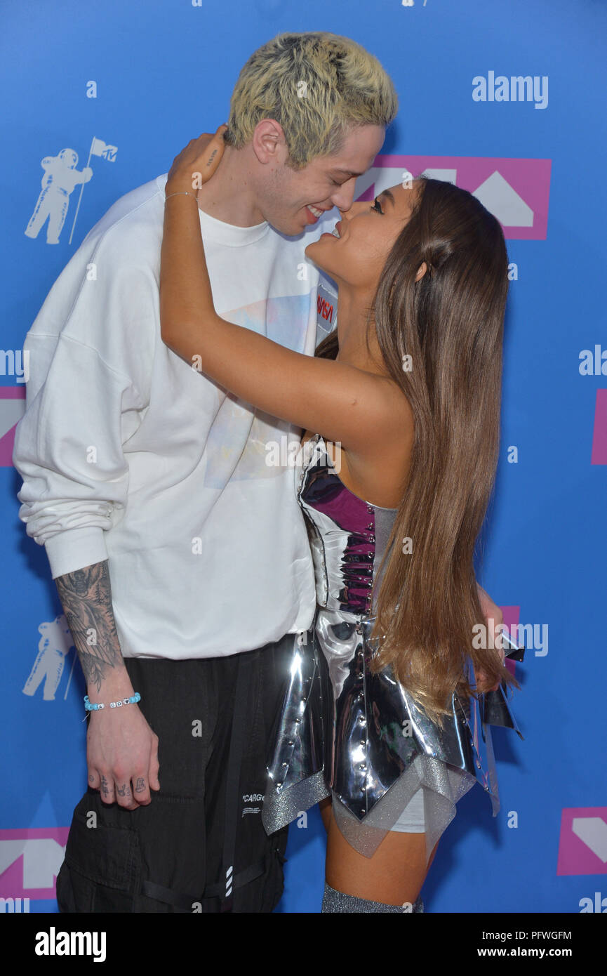 Pete Davidson and Ariana Grande attend the 2018 MTV Video Music Awards at Radio City Music Hall on August 20, 2018 in New York City. Stock Photo