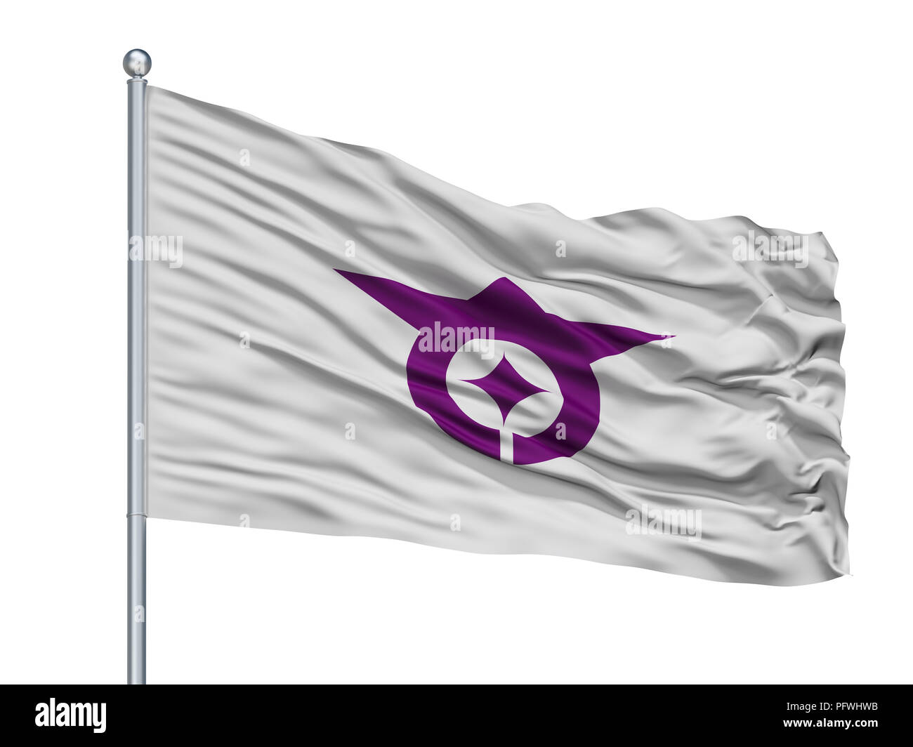 Ota City Flag On Flagpole, Japan, Tokyo Prefecture, Isolated On White ...