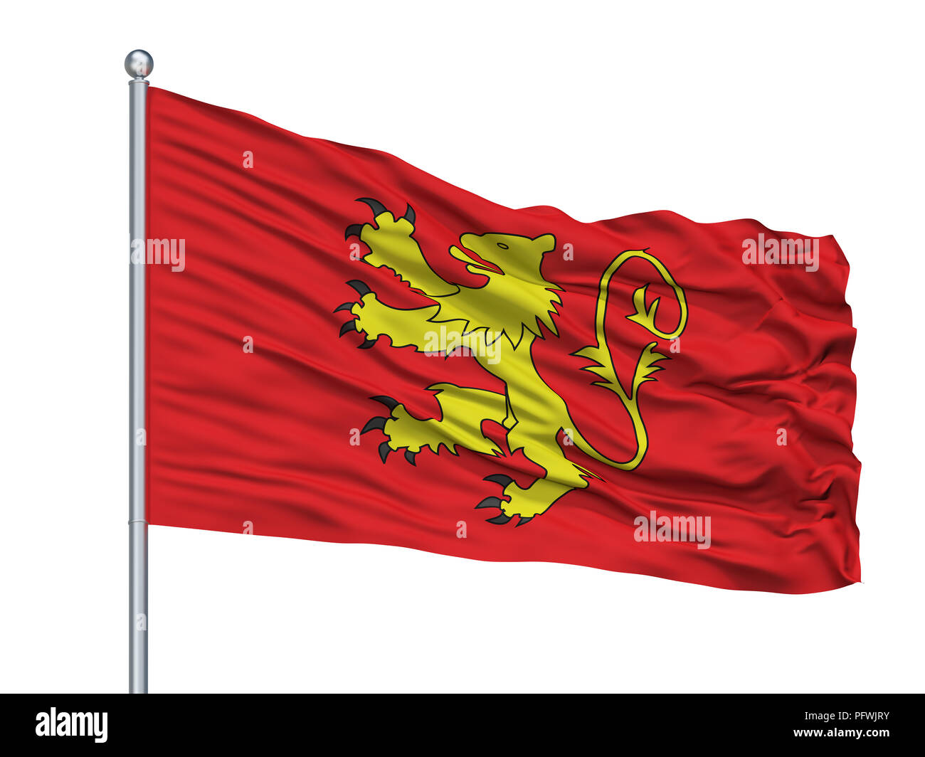 Kuala Terengganu City Flag On Flagpole, Malaysia, Terengganu State, Isolated On White Background Stock Photo