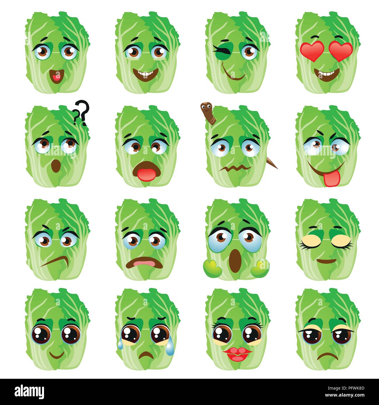 Chinese cabbage Emoji Emoticon Expression. Funny cute food Stock Vector