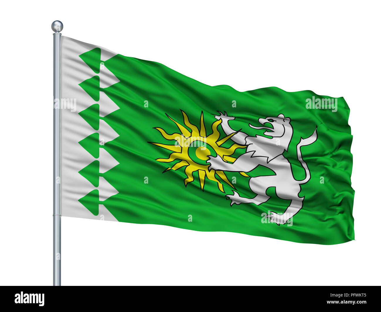 Astrakhan City Flag On Flagpole, Russia, Isolated On White Background Stock Photo