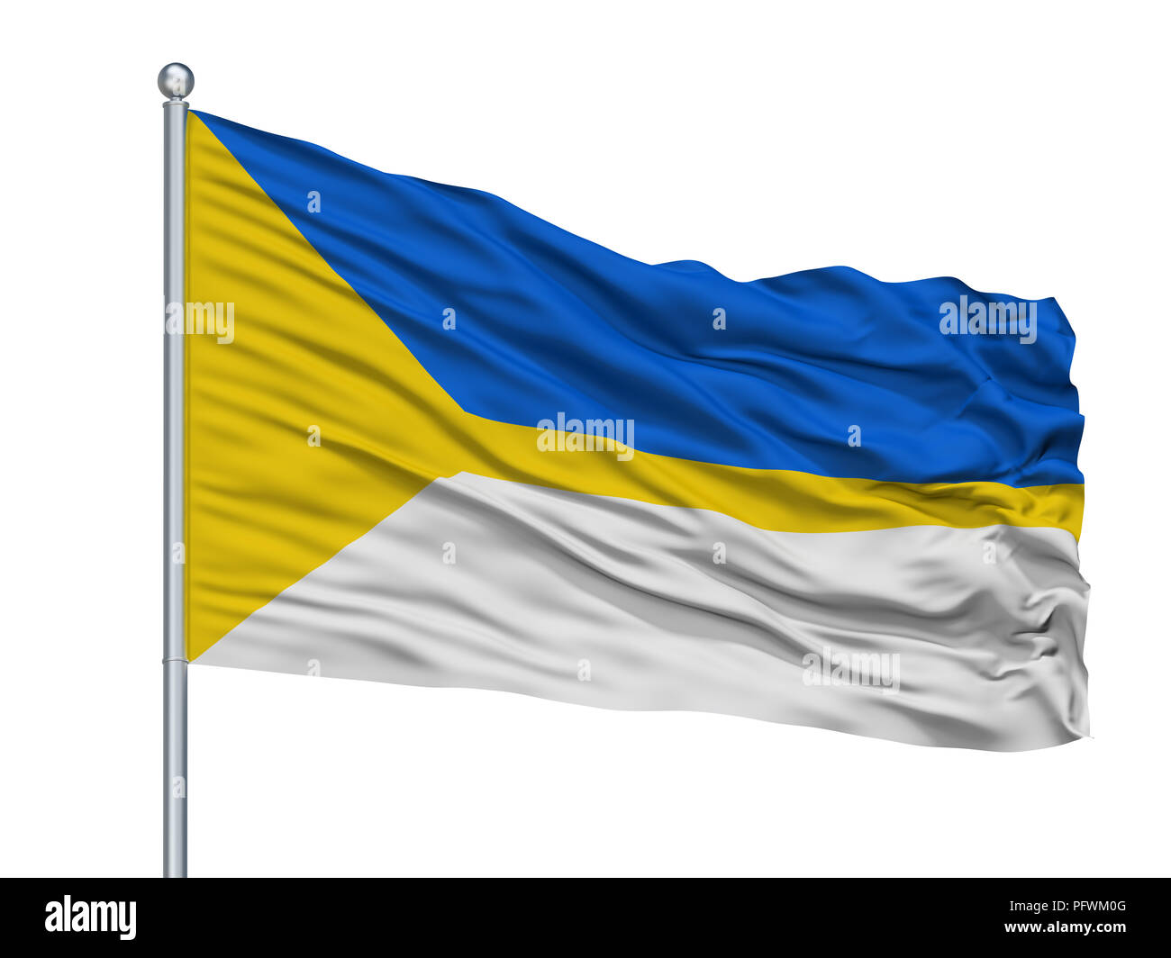 Maloyaroslavets City Flag On Flagpole, Russia, Kaluga Oblast, Isolated On White Background Stock Photo