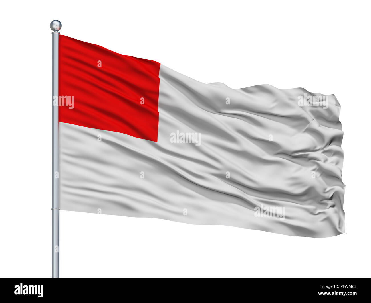 Alcala Henares City Flag On Flagpole, Spain, Isolated On White Background Stock Photo