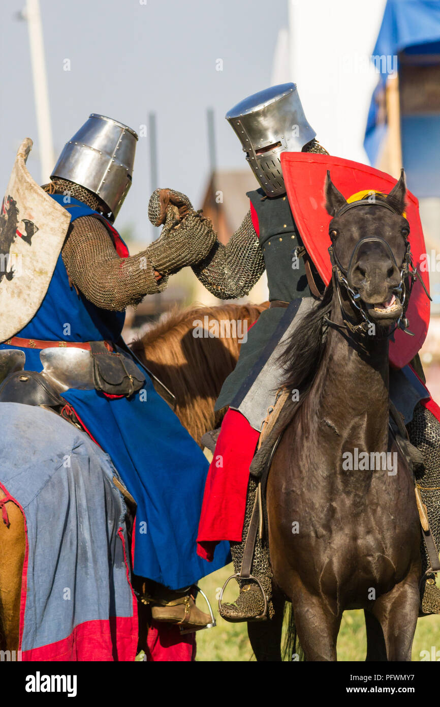 Bulgar, Russian Federation - August 2018, - two men dressed as knights ...