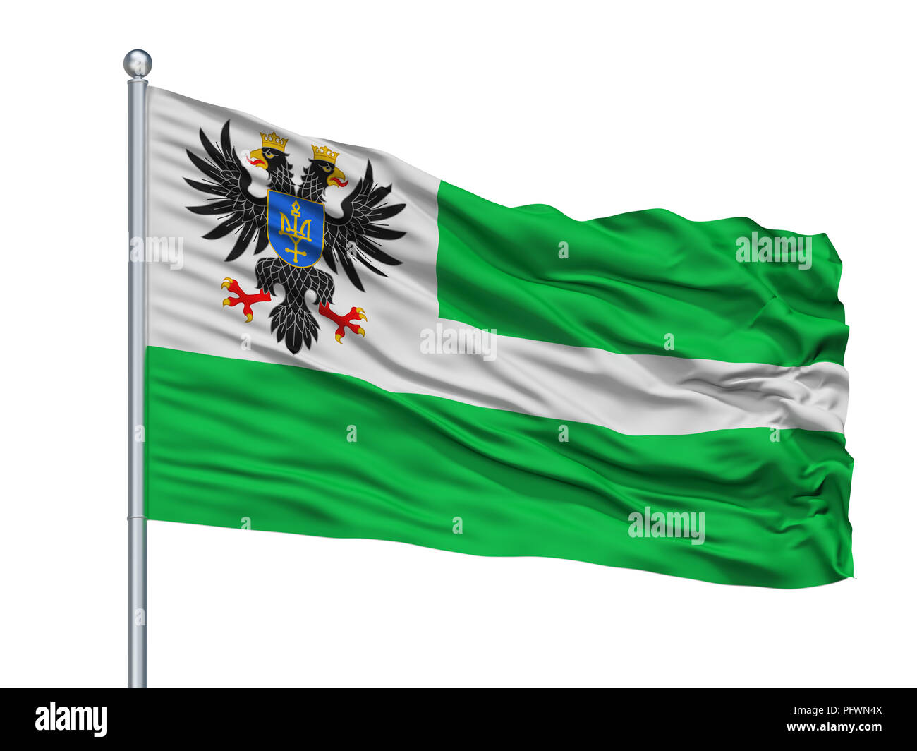 Birmingham City Flag On Flagpole, Uk, Isolated On White Background