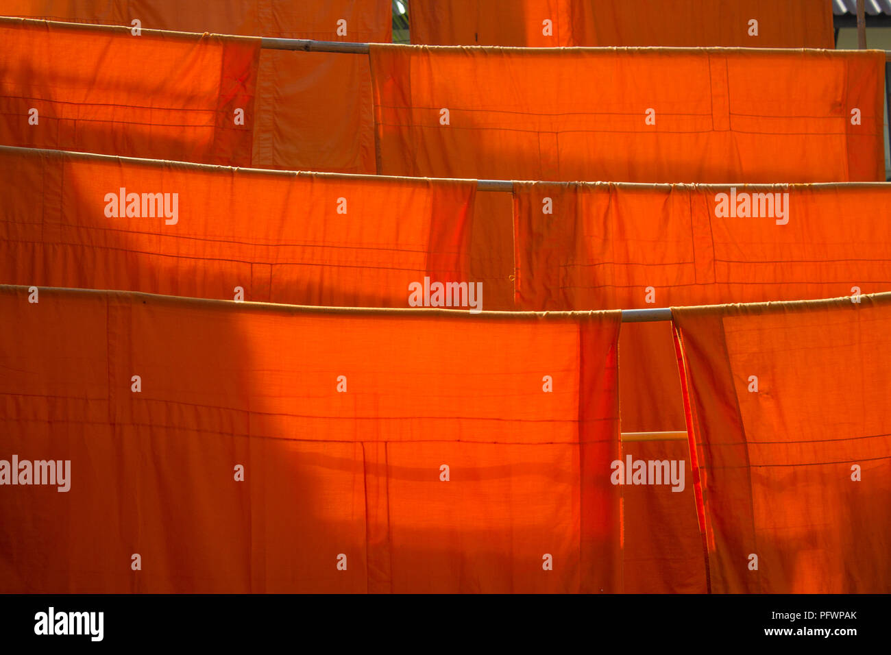 Buddhist monk's robes hanging out to dry - Wat Phan Tao, Chiang Mai Stock Photo