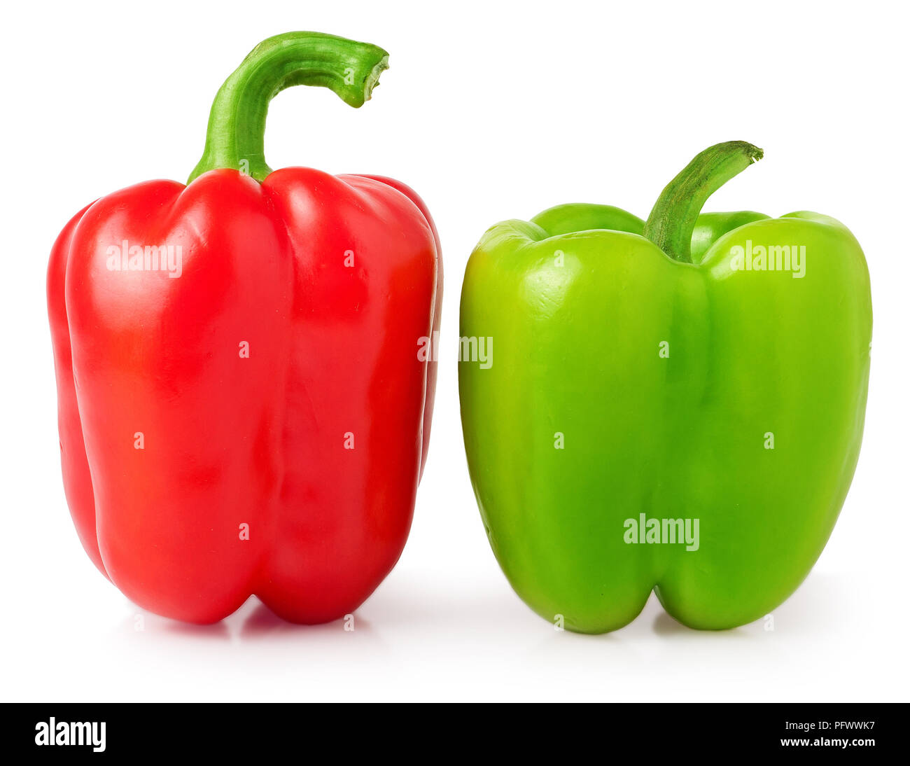 red and green bell peppers on a white background Stock Photo - Alamy