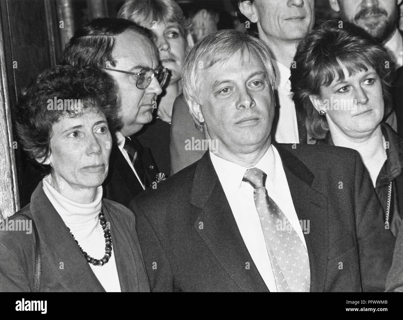 Chris Patten Conservative candidate for Bath constituency on steps of Guildhall after losing seat in the 1992 General election with is wife Lavender (left frame) Stock Photo