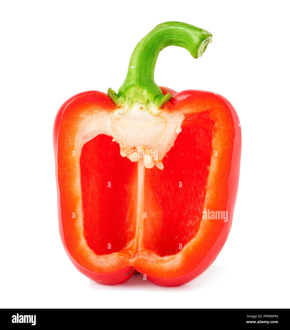 half red bell pepper on a white background Stock Photo - Alamy