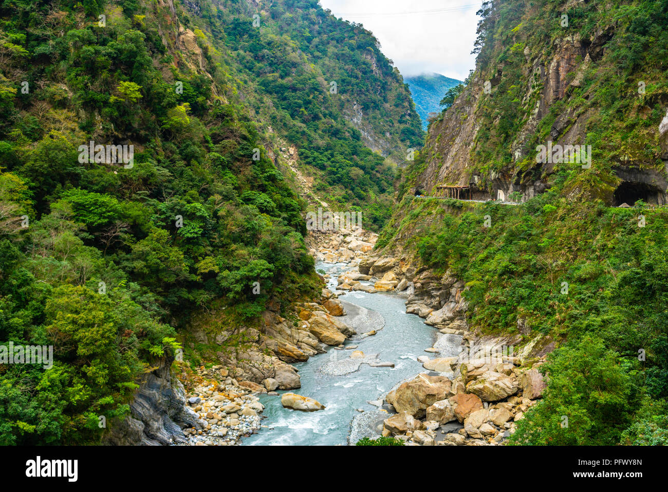 View of Taroko gorge during Yanzihkou hiking trail in Taroko national park in Hualien Taiwan Stock Photo