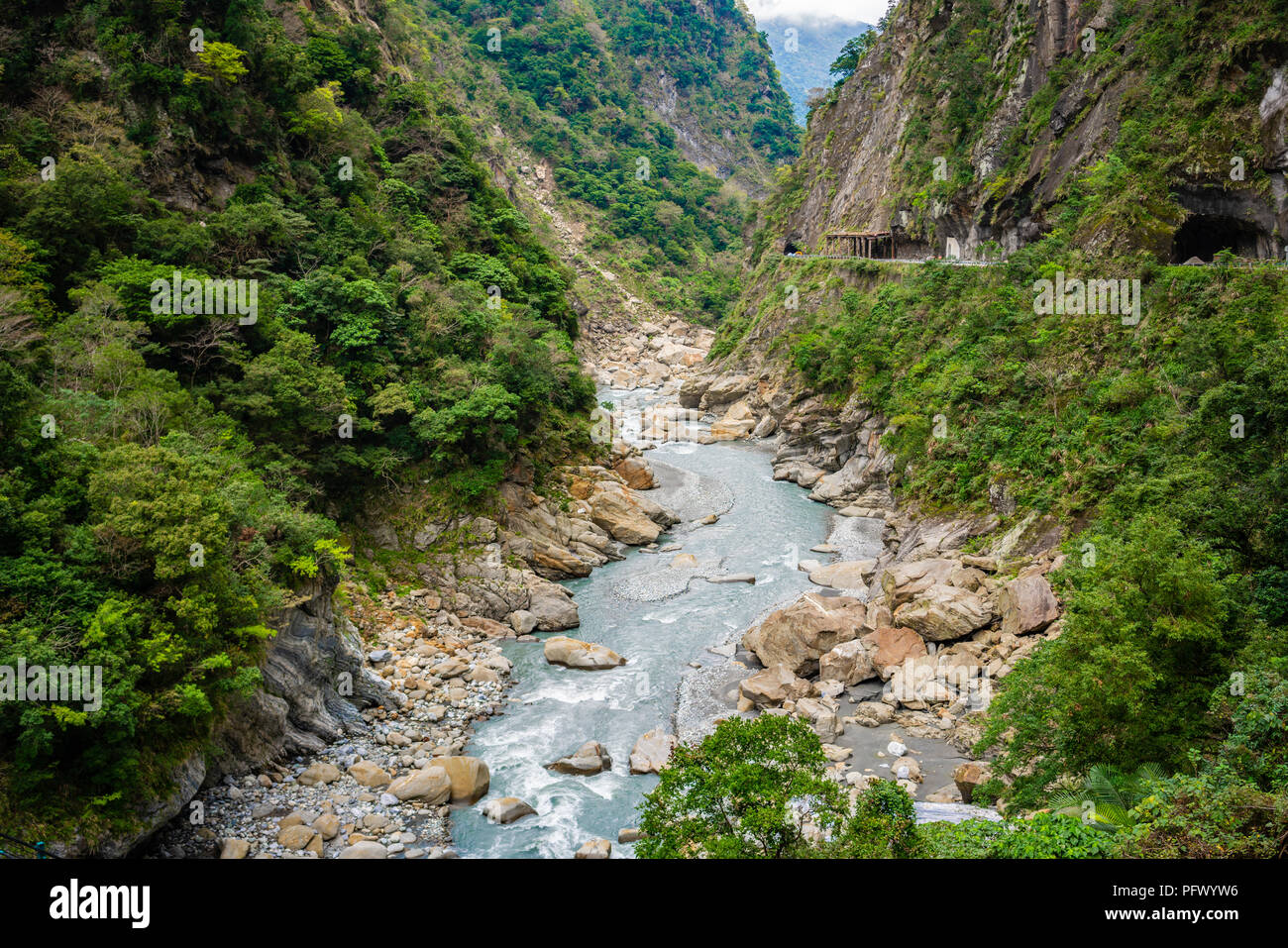 View of Taroko gorge during Yanzihkou hiking trail in Taroko national park in Hualien Taiwan Stock Photo
