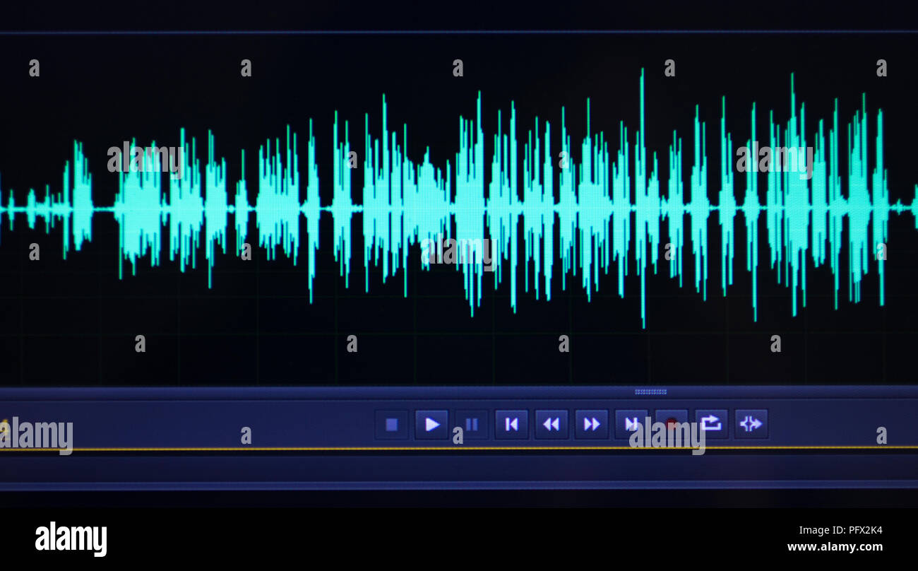 Audio sound wave studio editing computer program screen showings sounds on  screen from vocal recording of voiceover Stock Photo - Alamy