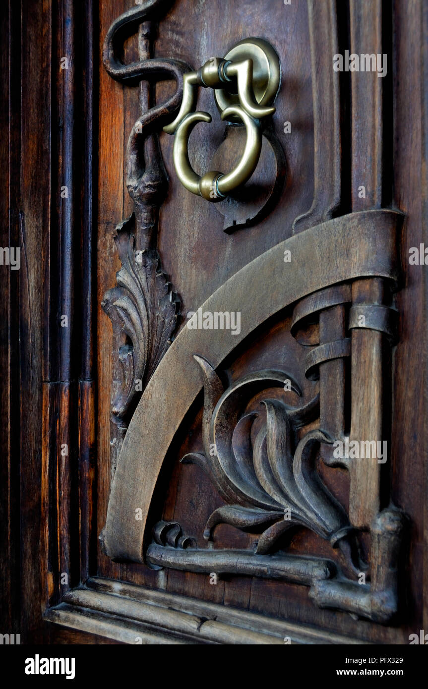 wooden door detail Stock Photo