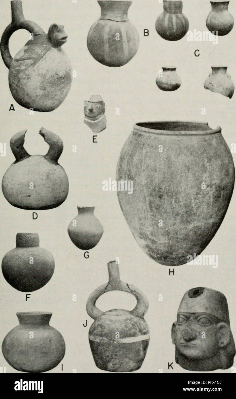 . Cultural chronology and change as reflected in the ceramics of the Virú Valley, Peru. Pottery -- Viru Valley, Peru; Mounds -- Peru Viru Valley; Viru Valley, Peru -- Antiquities. Fig. 40. Pottery. A-C, Gallinazo pots, V-272B, Level 1; D and E, Gallinazo pots, '-272B, Level 2; F and G, Gallinazo vessels, V-272B, Burial 1; H, Huacapongo Polished Plain jar, '-272B, Levels 6-8; L Gallinazo vessel, '-272B, Burial 2; J and K, Huancaco vessels, '-272C, Burials 1 and 2. 81. Please note that these images are extracted from scanned page images that may have been digitally enhanced for readability - Stock Photo