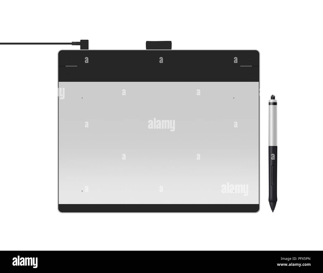 Graphic tablet with stylus illustration. Big picture of digitizer