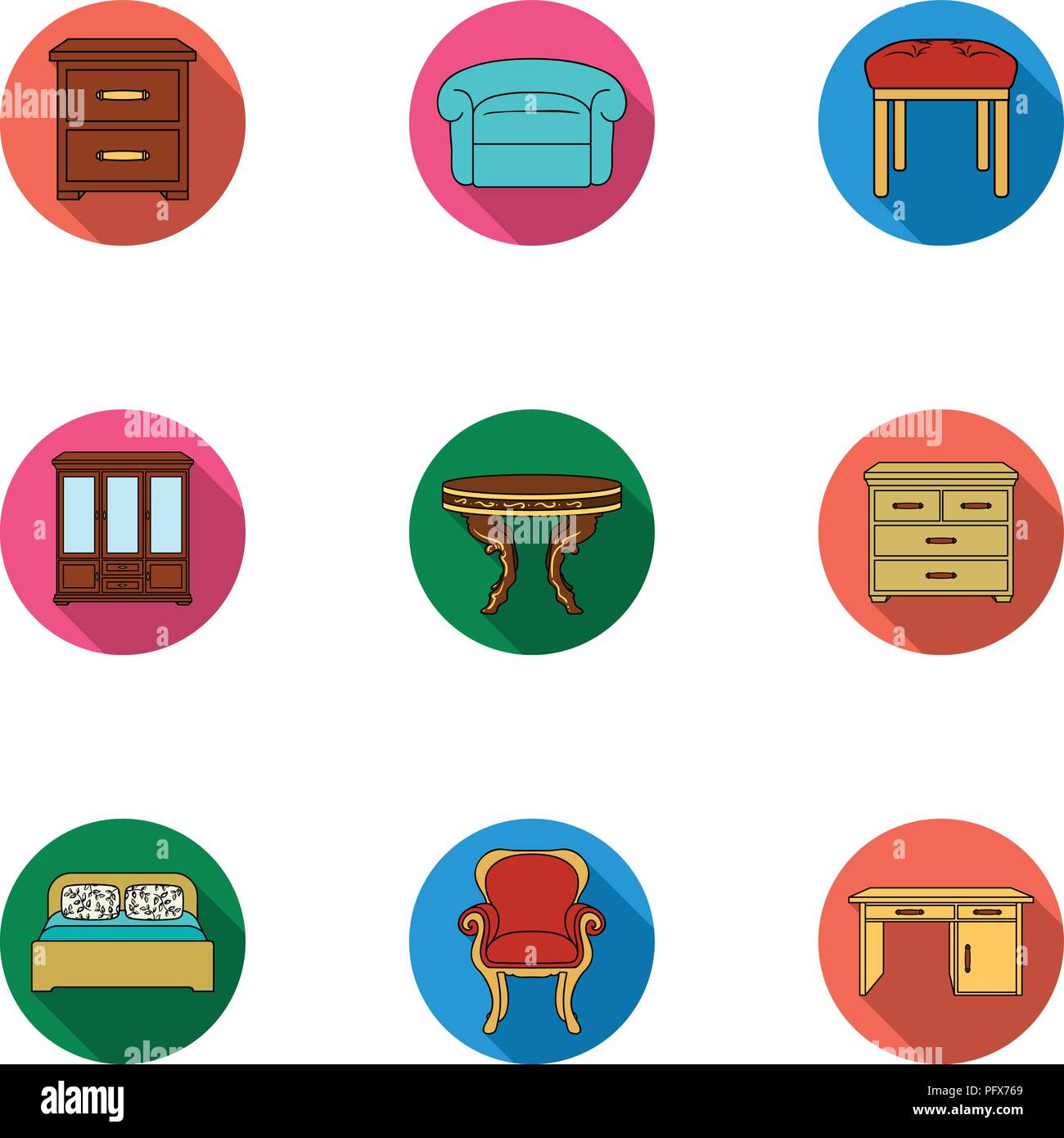 Furniture and home interior set icons in flat design. Big collection of ...