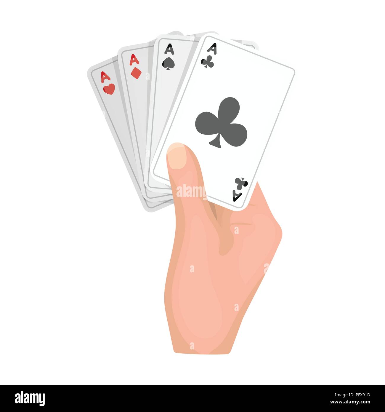 Combination of cards in hand. Playing cards single icon in cartoon style vector symbol stock illustration . Stock Vector