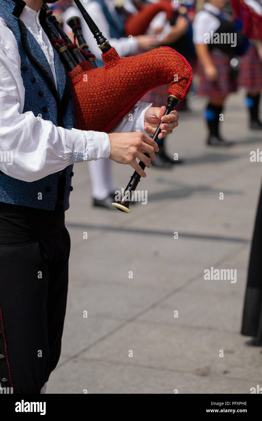 Man playing bagpipe, spanish traditional pipe band Stock Photo Alamy