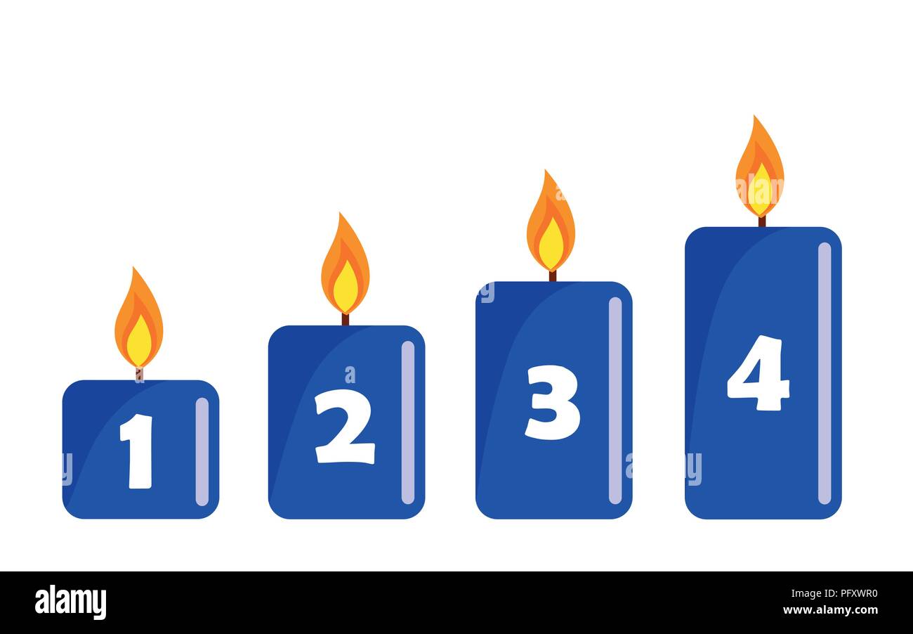 four blue lighted advent candle white background vector illustration EPS10 Stock Vector