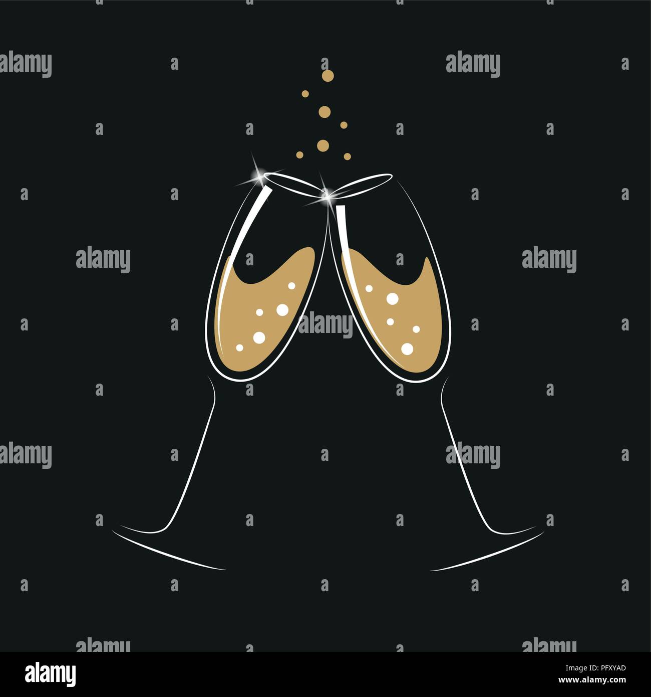 two crystal glasses of champagne vector illustration EPS10 Stock Vector