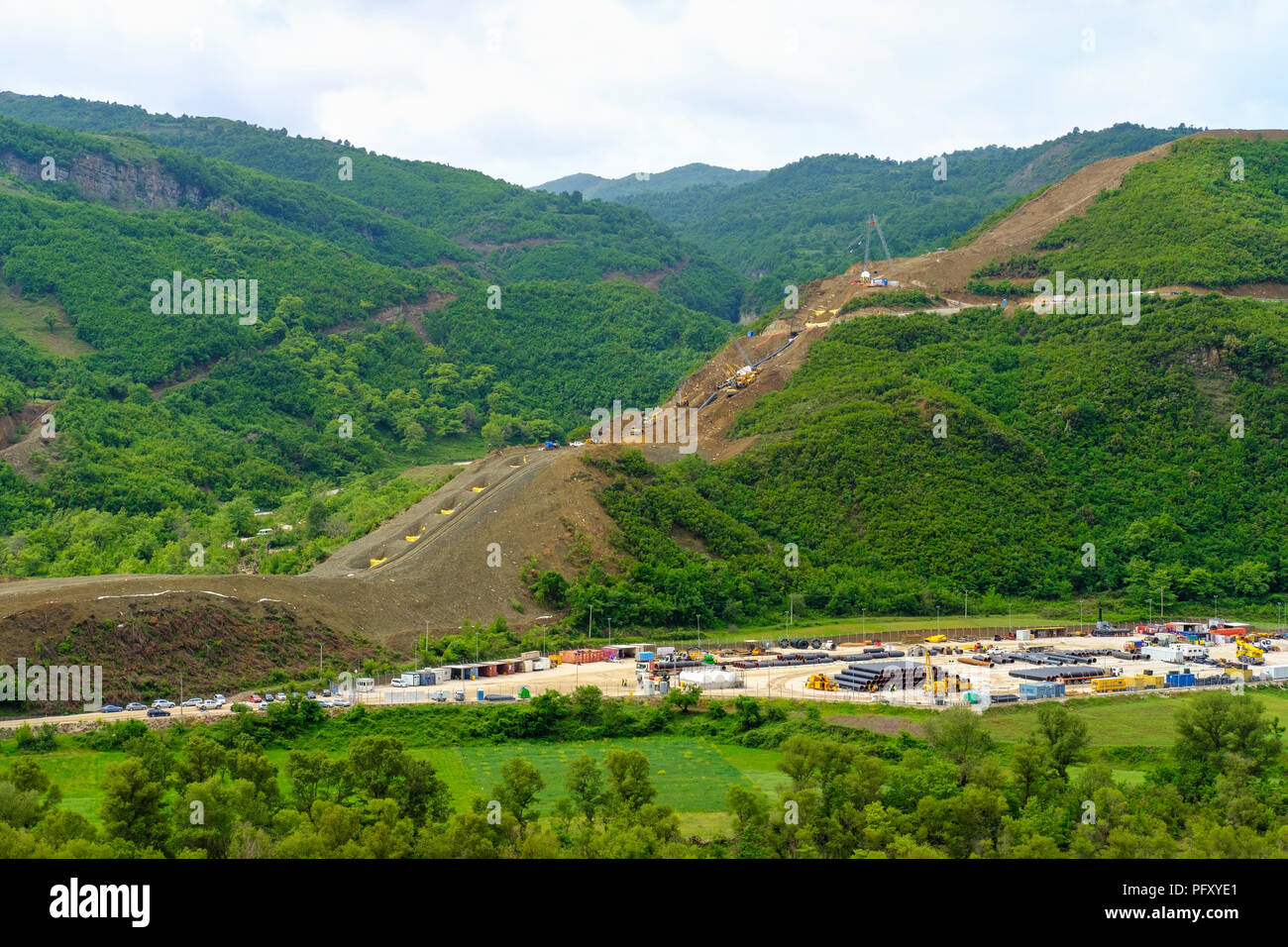 Construction site of the Trans-Adriatic Pipeline, Natural Gas Pipeline, Osum Valley, Skrapar, Qark Berat, Albania Stock Photo