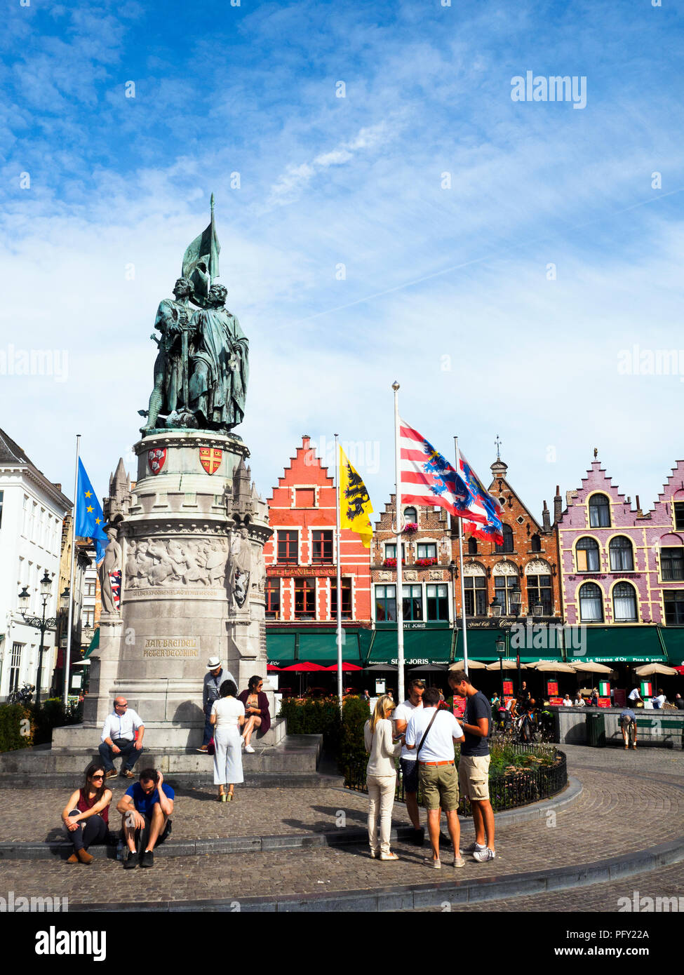 Statue of Jan Breydel and Pieter de Coninck in the market square - Bruges, Belgium Stock Photo