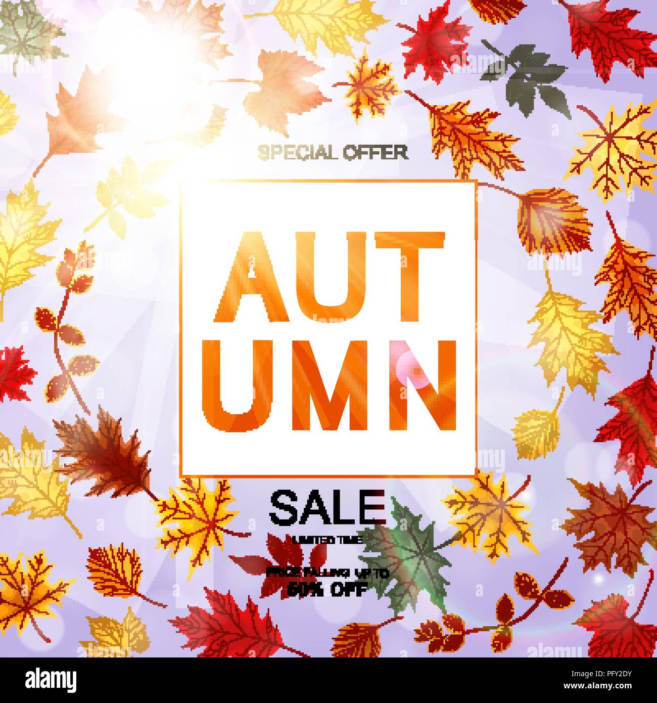 Abstract Vector Illustration Autumn Sale Background with Falling Autumn ...