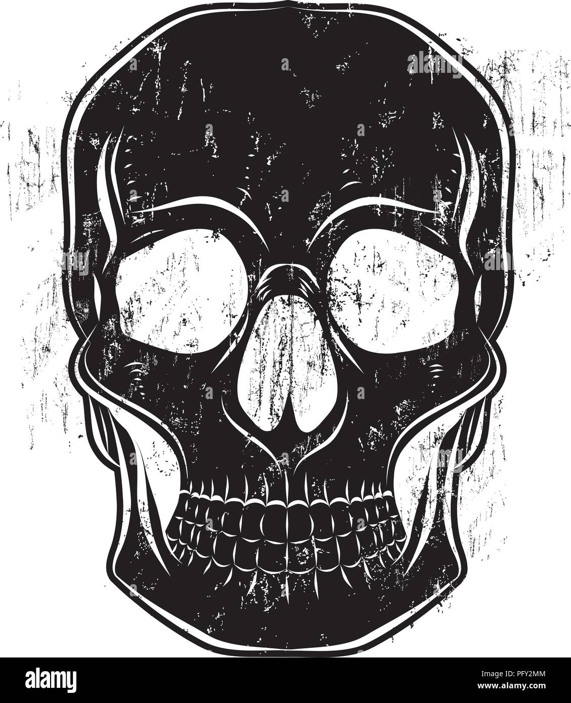 Woodcut Style Skull. A skull with a distressed woodcut look. Stock Vector