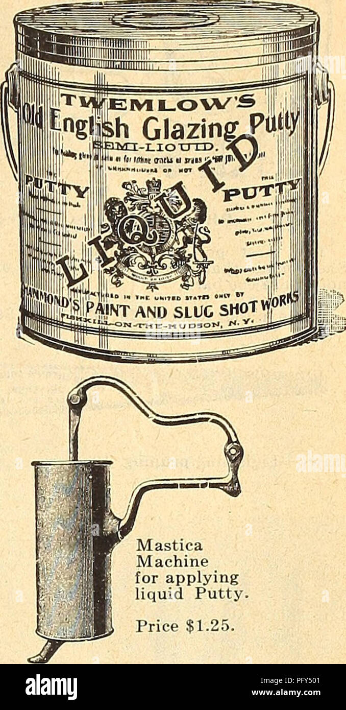 . Currie's farm and garden annual : spring 1918 43rd year. Flowers Seeds Catalogs; Bulbs (Plants) Seeds Catalogs; Vegetables Seeds Catalogs; Nurseries (Horticulture) Catalogs; Plants, Ornamental Catalogs; Gardening Equipment and supplies Catalogs. Cahoon Broadcast Seeder—An excellent hand seeder, easily handled, being sus- pended by a strap over the shoulders, leaving the hands free. Price $3.25. Mastica Machine for applying liquid Putty. Price $1.25. GLAZING MATERIAL. Mastica for Glazing Greenhouses—Per gallon .$1.50 Twemlow's Old English Putty—Semi- liquid. 1 gal. glazes 300 lineal feet. Per Stock Photo