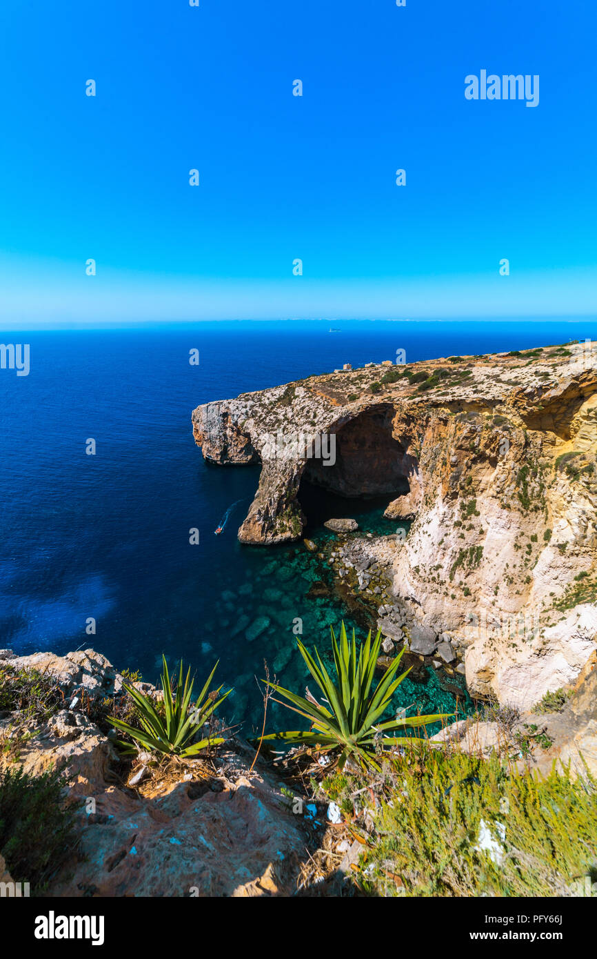 Blue Grotto Malta landmark wide lens shot Stock Photo
