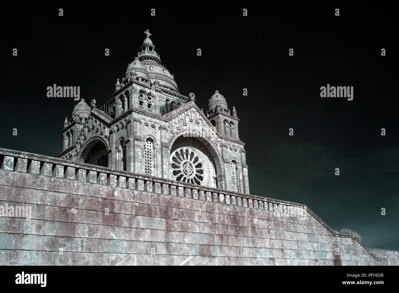 Basilica of Santa Luzia in Viana Castle, near Porto in Portugal. Used infrared filter. Stock Photo
