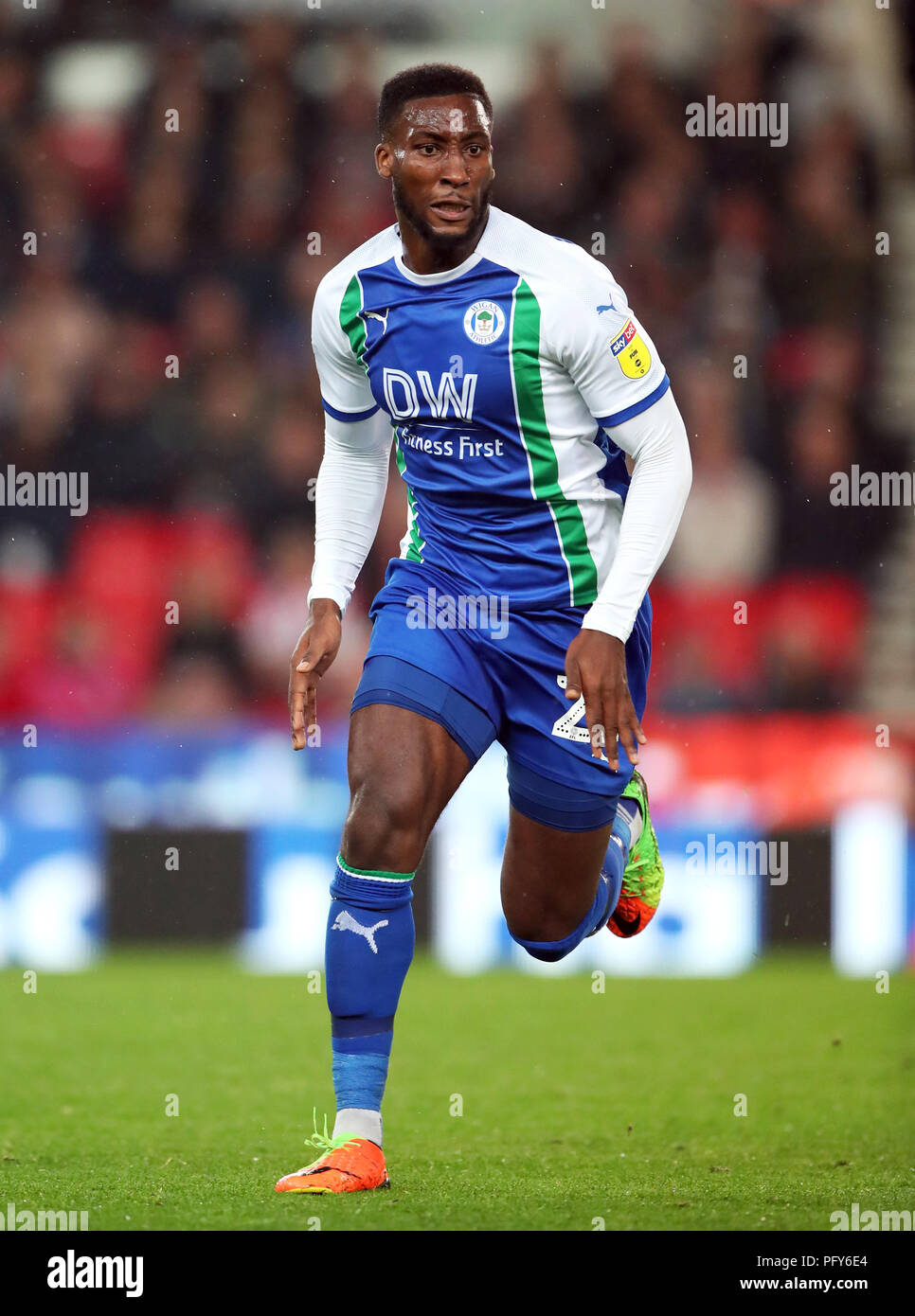 Wigan Athletic's Cheyenne Dunkley during the Sky Bet Championship match at the bet365 Stadium, Stoke. PRESS ASSOCIATION Photo. Picture date: Wednesday August 22, 2018. See PA story SOCCER Stoke. Photo credit should read: Nick Potts/PA Wire. RESTRICTIONS: No use with unauthorised audio, video, data, fixture lists, club/league logos or 'live' services. Online in-match use limited to 120 images, no video emulation. No use in betting, games or single club/league/player publications. Stock Photo