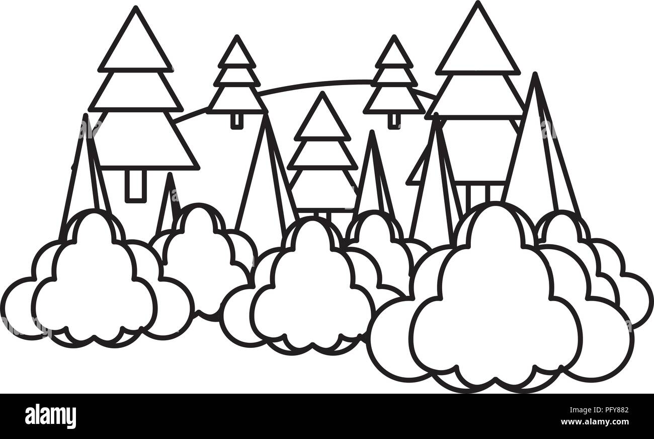 line nature pine tree with clouds landscape Stock Vector Image & Art ...